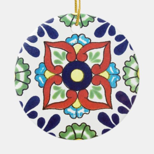 Mexican Talavera tile red green yellow blue Ceramic Ornament