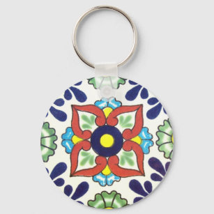 Mexican Talavera tile (red, green, yellow, blue) Keychain
