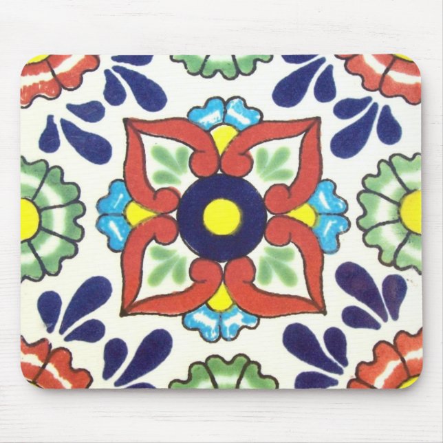 Mexican Talavera tile (red, green, yellow, blue) Mouse Pad (Front)