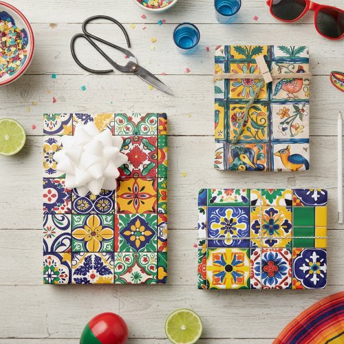 Mexican Talavera Tile Spanish Fiesta Wrapping Paper Sheets