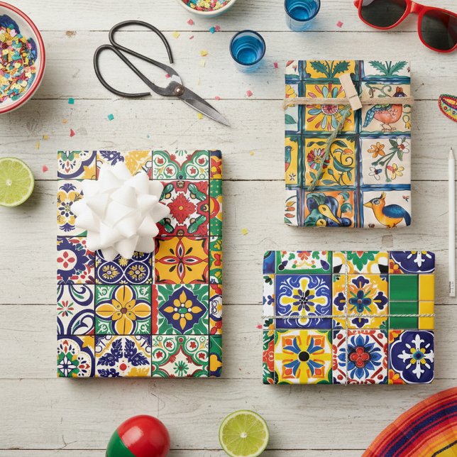 Mexican Talavera Tile Spanish Fiesta Wrapping Paper Sheets (Creator Uploaded)