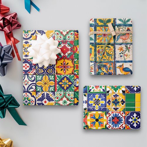 Mexican Talavera Tile Spanish Fiesta Wrapping Paper Sheets