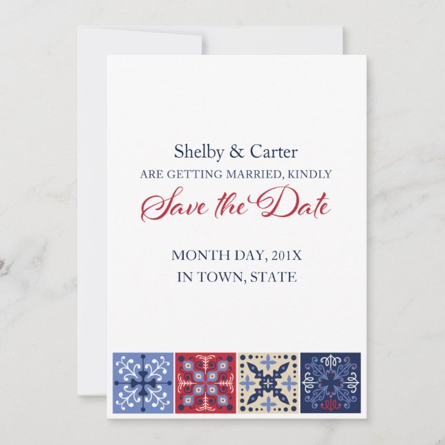 Mexican Talavera Tile Wedding Save the Date (Front)
