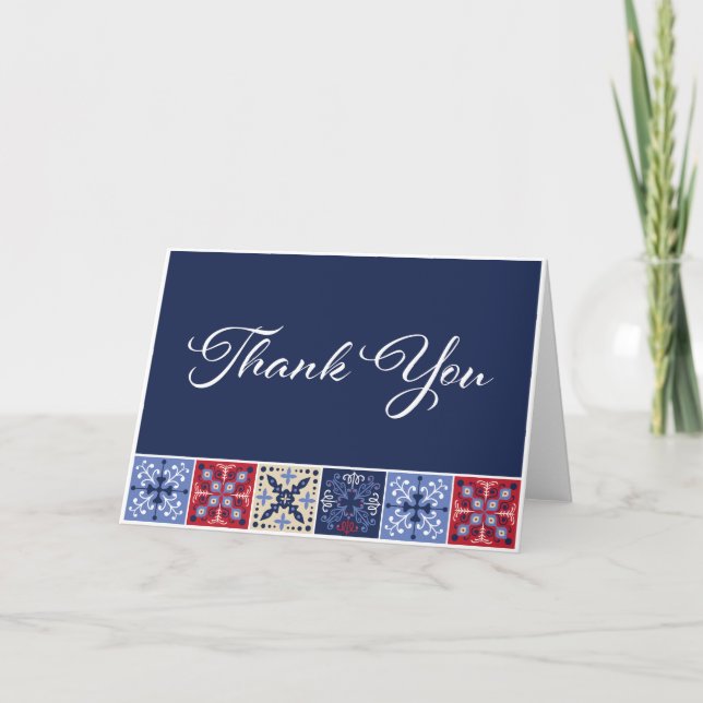 Mexican Talavera Tile Wedding Thank You Cards (Front)