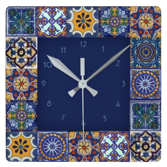 Mexican Talavera Tiles Square Wall Clock