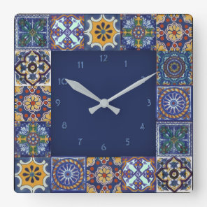 Mexican Talavera Tiles Square Wall Clock