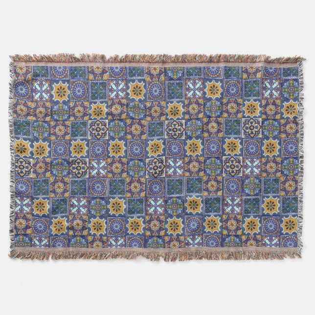 Mexican Talavera Tiles Throw Blanket (Front)