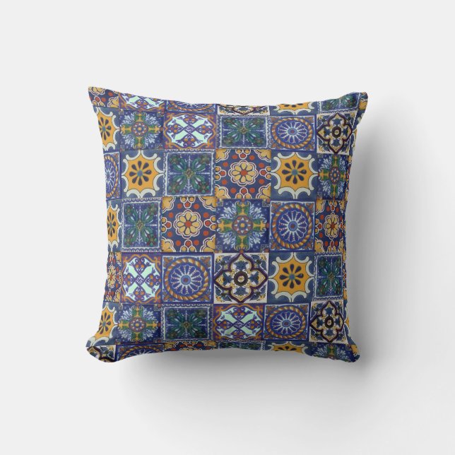 Mexican Talavera Tiles Throw Pillow (Front)