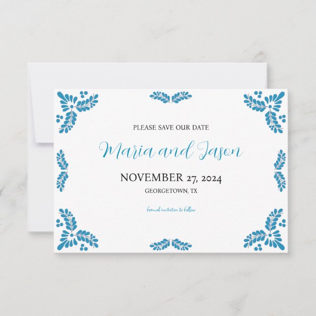 Mexican Talavera Turquoise Minimalist Wedding Save The Date (Front)