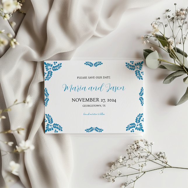 Mexican Talavera Turquoise Minimalist Wedding Save The Date (Mexican Talavera Turquoise Minimalist Wedding Save The Date)