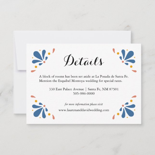Mexican Talavera Wedding Details Card (Front)