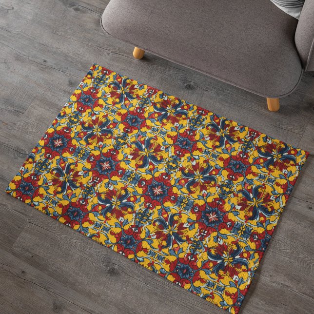 Mexican Talavera Yellow Blue Red Tiles Rug (Creator Uploaded)