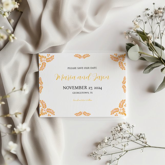 Mexican Talavera Yellow Floral Minimalist Wedding Save The Date (Mexican Talavera Yellow Floral Minimalist Wedding Save The Date)