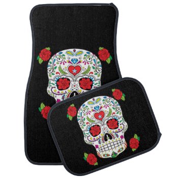 Mexican Tattoo Sugar Skull And Red Roses Car Floor Mat by TattooSugarSkulls at Zazzle