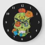 Mexican Tattoo Sugar Skull Rose In Mouth Large Clock at Zazzle