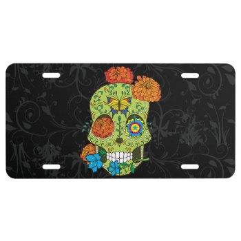 Mexican Tattoo Sugar Skull Rose In Mouth License Plate by TattooSugarSkulls at Zazzle