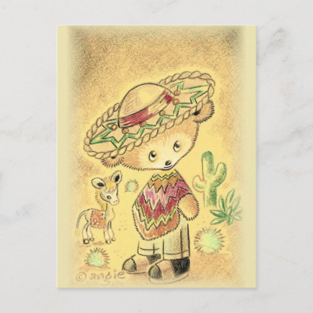 Mexican Teddy Bear In Sombrero Postcard (Front)