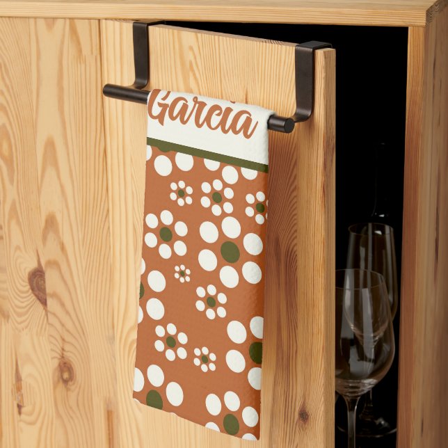 Mexican terracotta floral flowers kitchen towel (Thirds Fold)