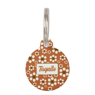 Mexican terracotta floral flowers pet ID tag