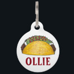 Mexican Tex Mex Food Corn Taco Tuesday Foodie Pet ID Tag<br><div class="desc">Pet tag features an original marker illustration of a delicious hard shell taco. Simply personalize with your pet's name and your contact information for a one-of-a-kind cat or dog tag.

Don't see what you're looking for? Need help with customization? Contact Rebecca to have something designed just for you.</div>