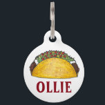 Mexican Tex Mex Food Corn Taco Tuesday Foodie Pet ID Tag<br><div class="desc">Pet tag features an original marker illustration of a delicious hard shell taco. Simply personalize with your pet's name and your contact information for a one-of-a-kind cat or dog tag.

Don't see what you're looking for? Need help with customization? Contact Rebecca to have something designed just for you.</div>