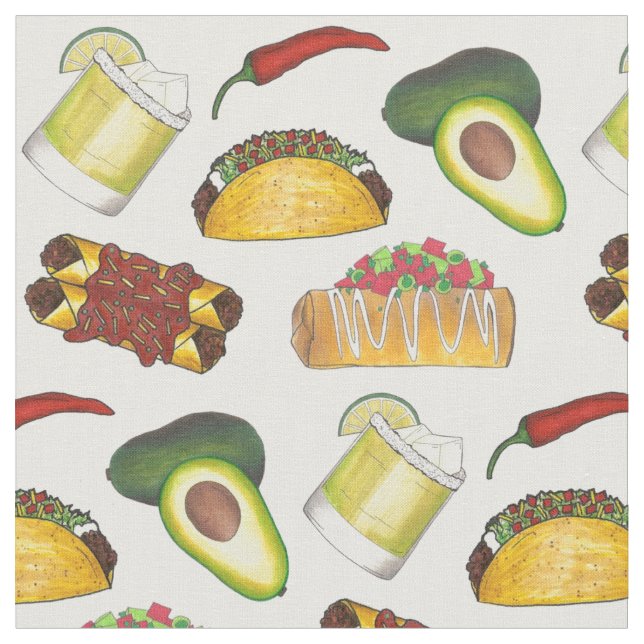 Mexican Tex Mex Food Taco Enchilada Chimichanga Fabric (Close Up)