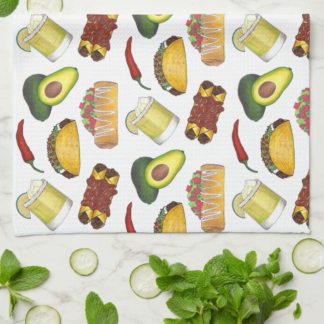 Mexican Tex Mex Food Taco Enchilada Chimichanga Kitchen Towel (Folded)