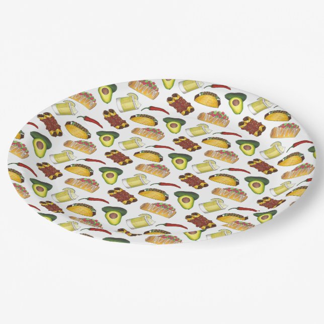 Mexican Tex Mex Food Taco Enchilada Chimichanga Paper Plates (Angled)