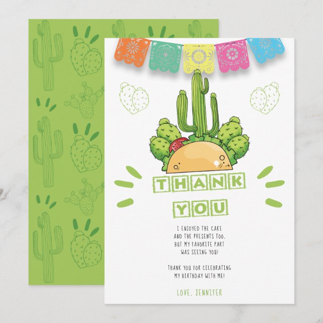 Mexican Thank you Taco Cactus Card (Front/Back)