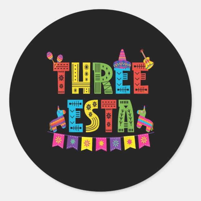 Mexican Theme 3rd Birthday 3 Year Old Kids Three E Classic Round Sticker (Front)