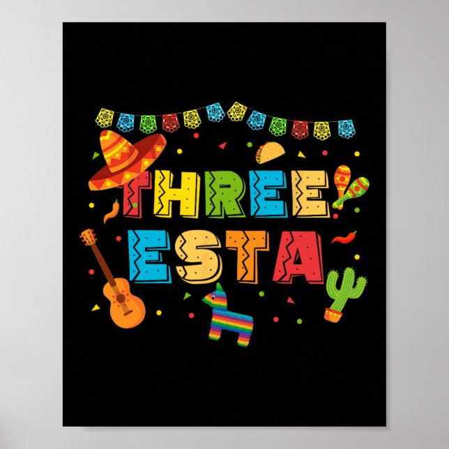 Mexican Theme 3rd Birthday 3 Year Old Kids Three E Poster (Front)