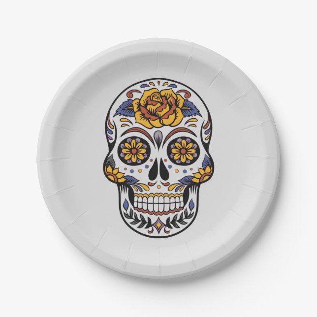 Mexican theme day of the dead dinner party paper plates (Front)