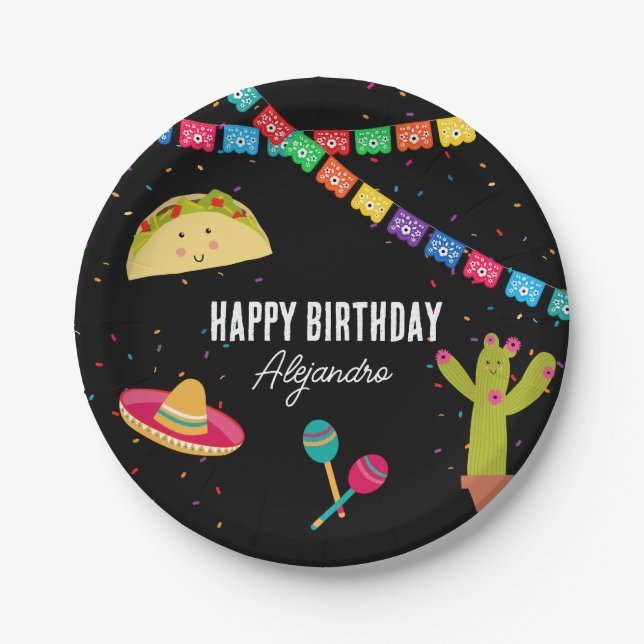 Mexican Theme Fiesta Birthday Party Paper Plates (Front)