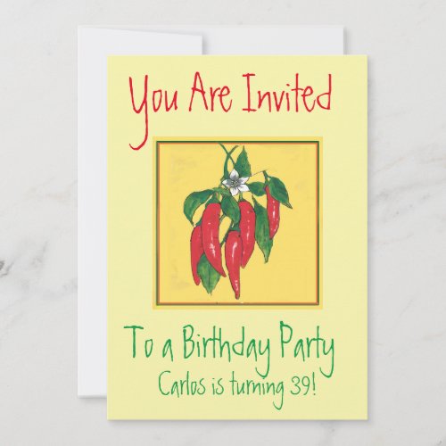 Mexican Theme Party Invitation Red Chili Peppers
