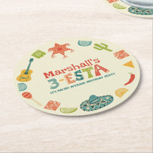 Mexican Themed 3-Esta Third Birthday Round Paper Coaster