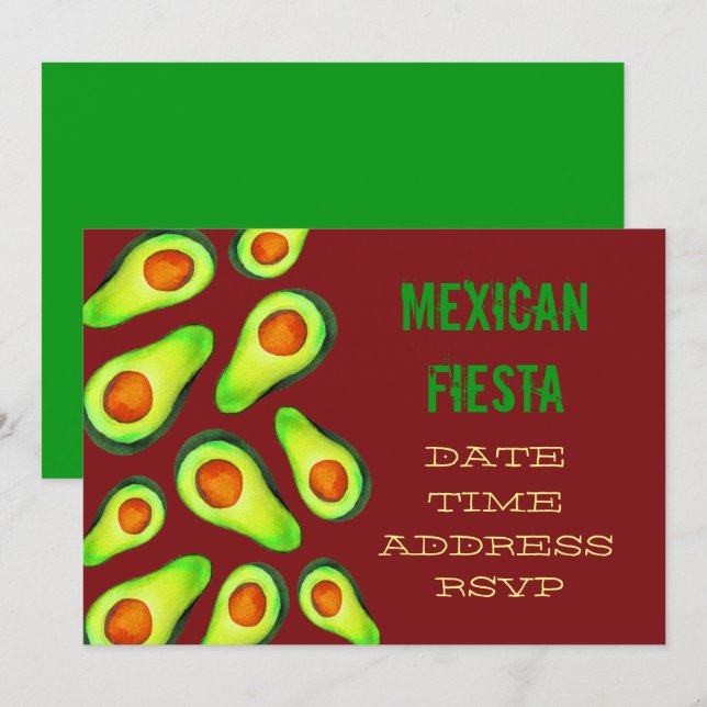 Mexican themed party Fiesta guacamole avocado Invitation (Front/Back)