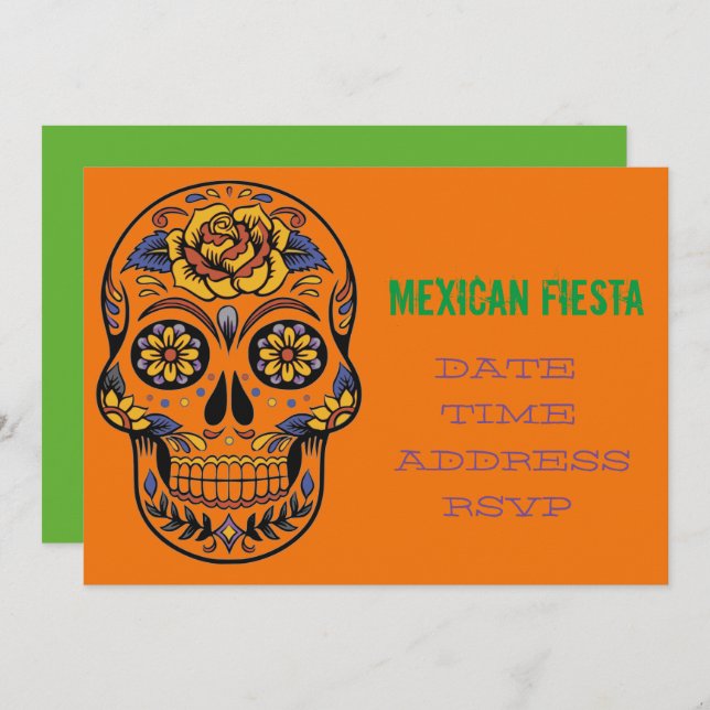 Mexican themed party Fiesta skull Invitation (Front/Back)