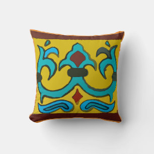Mexican Tile Blue Edge Throw Pillow