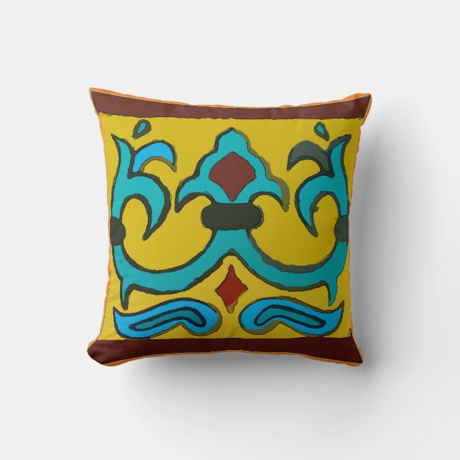 Mexican Tile Blue Edge Throw Pillow (Front)