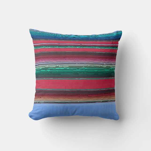 Mexican Tile Blue Lines Throw Pillow (Front)
