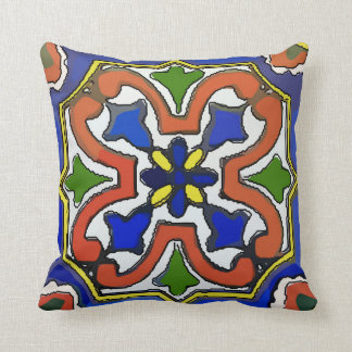 Mexican Tile Blue Throw Pillow