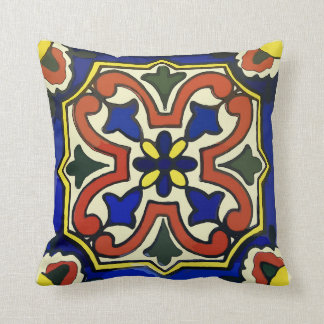 Mexican Tile Blue Throw Pillow