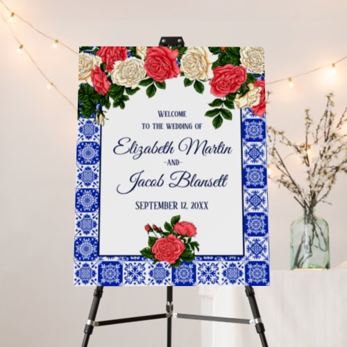 Mexican Tile Coral and Cream Roses Wedding Foam Board