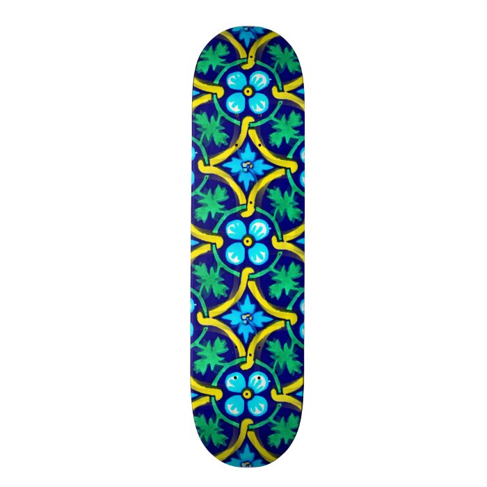 Mexican Tile Design Teal Yellow Floral Print Skate Board Deck