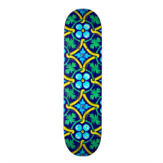 Mexican Tile Design Teal Yellow Floral Print Skateboard Deck