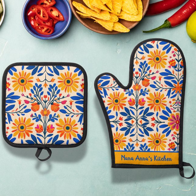 Mexican Tile Floral Oven Mitt & Pot Holder Set (Creator Uploaded)