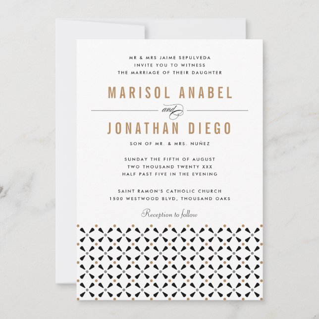 Mexican Tile Neutral Modern Wedding Invitation (Front)