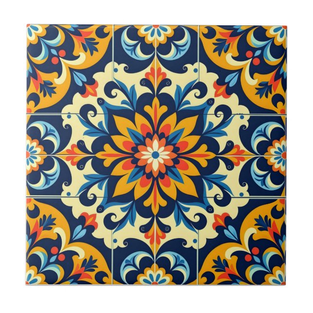Mexican Tile Star Orange Blue Yellow Off White (Front)