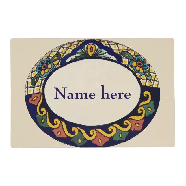 Mexican Tile  Style Country Oval Placemat (Front)