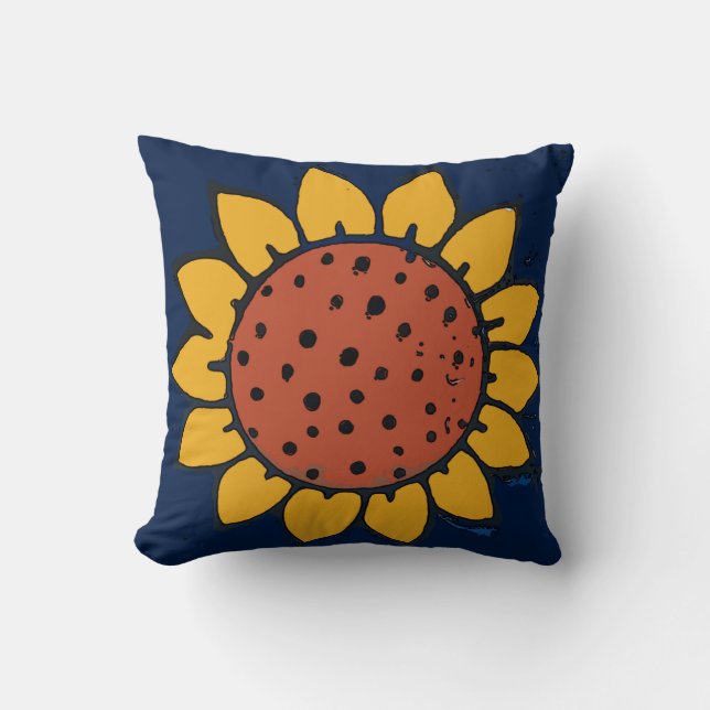 Mexican Tile Sunflower Blue Throw Pillow (Front)